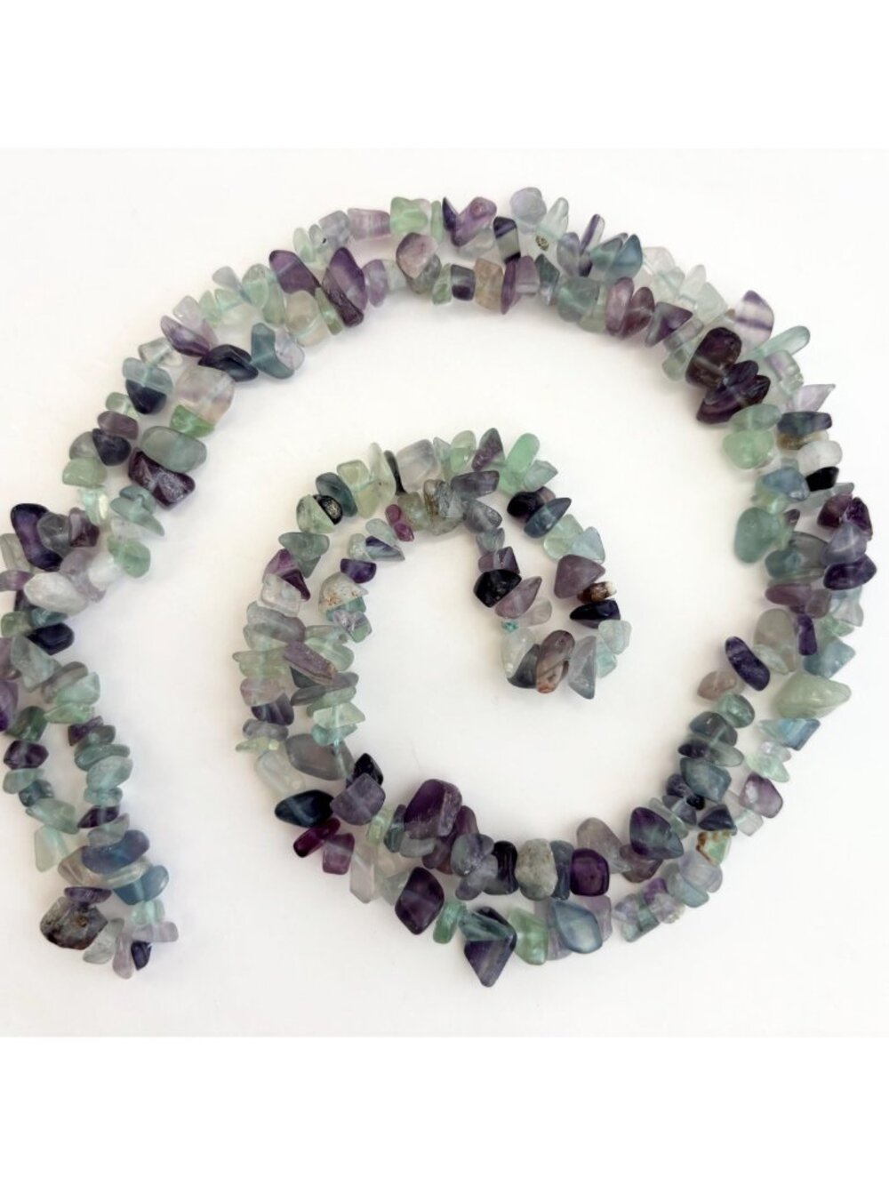 Multi Colored Purple & Green Flourite Chip Beaded Chip Vintage Necklace - 36" - Picture 4 of 13